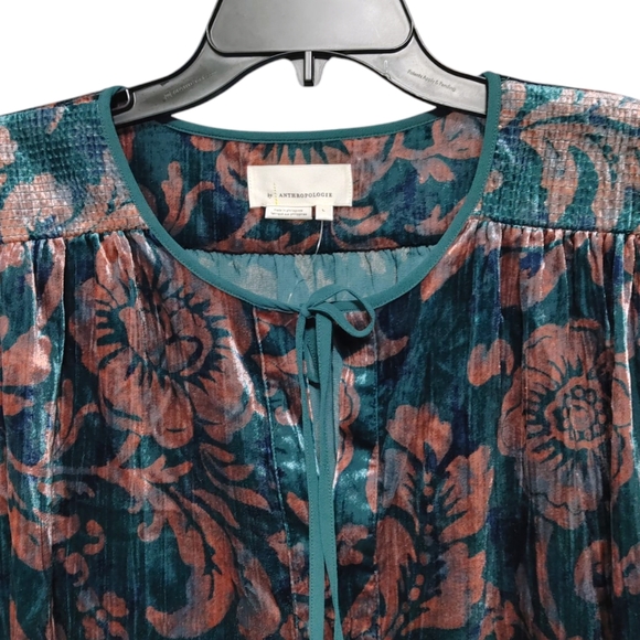 Anthropologie Faustine Blue Pink Velvet Peasant Blouse Women's Size Large NWT - Picture 8 of 15